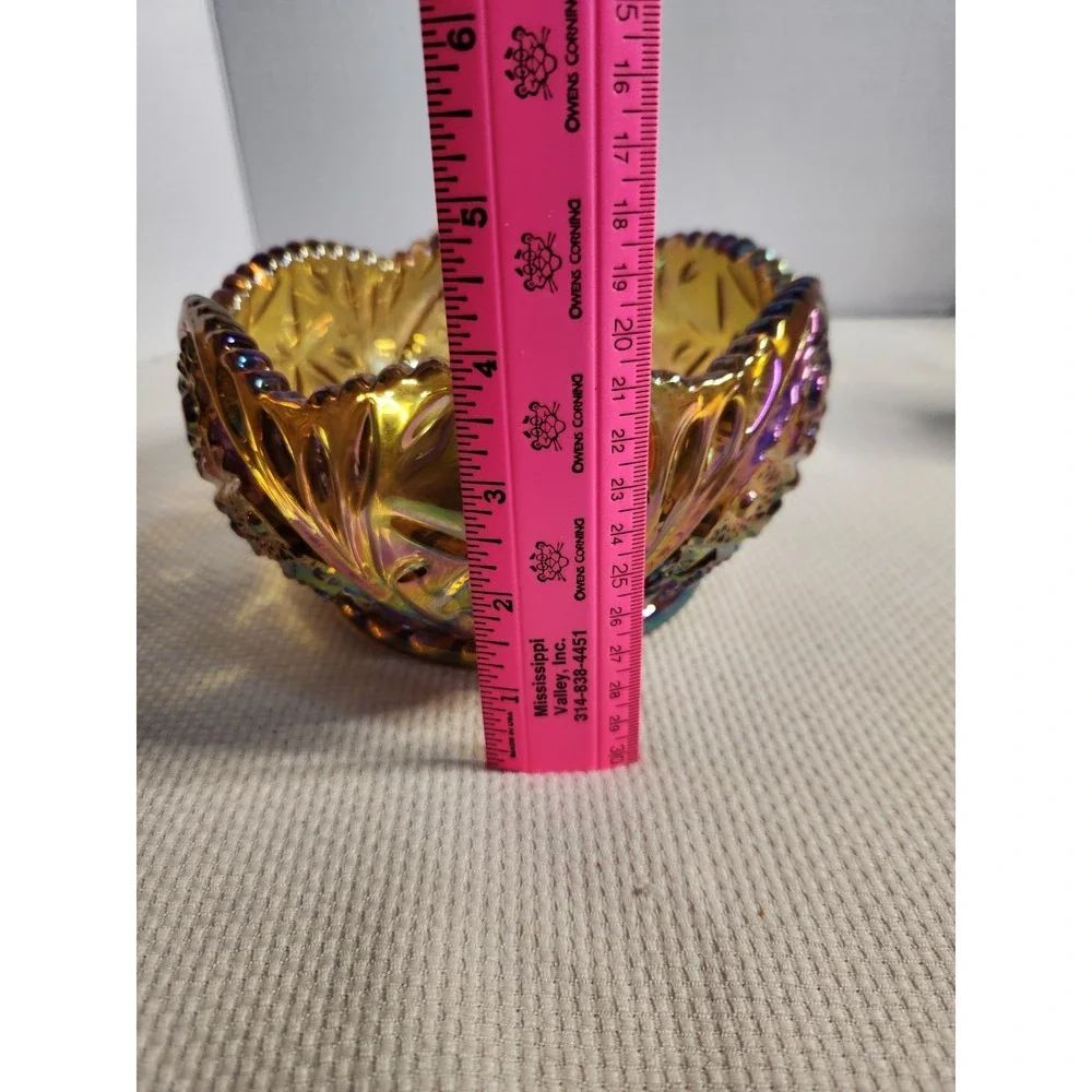 VTG LE Smith Hobstar Daisy Amber Carnival Glass‎ Bowl Sawtooth Great Condition